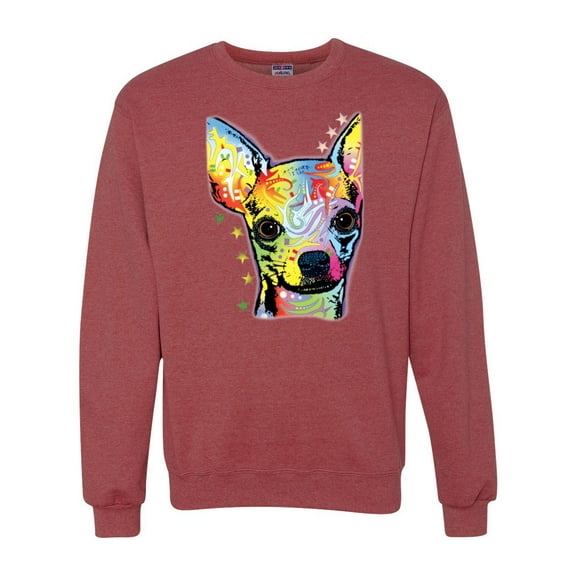 Wild Bobby Dean Russo Colorful Chihuahua Dog Lover Unisex Crewneck Graphic Sweatshirt, Vintage Heather Red, X-Large