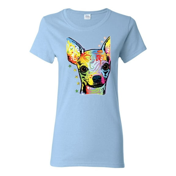 Wild Bobby Dean Russo Colorful Chihuahua Dog Lover Women Graphic Tee, Light Blue, X-Large