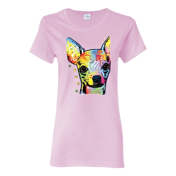 Wild Bobby Dean Russo Colorful Chihuahua Dog Lover Women Graphic Tee, Light Pink, X-Large