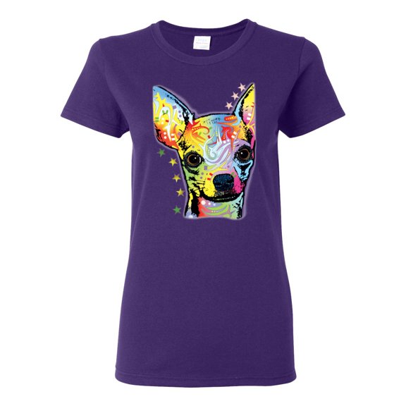 Wild Bobby Dean Russo Colorful Chihuahua Dog Lover Women Graphic Tee, Purple, Small