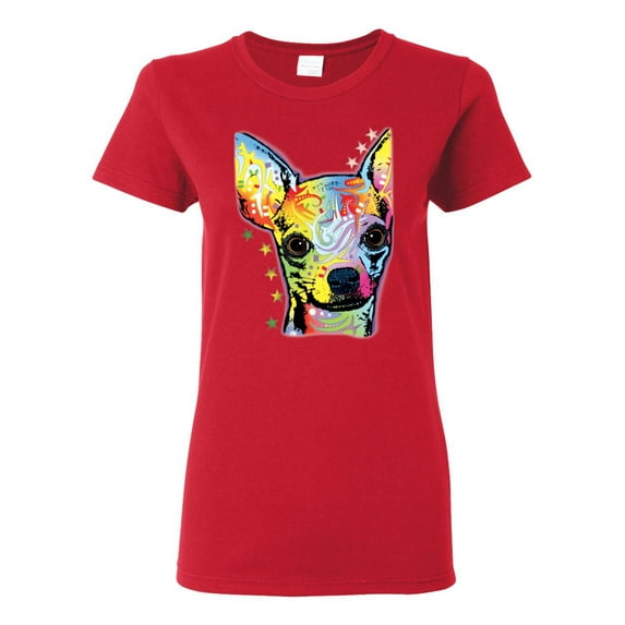 Wild Bobby Dean Russo Colorful Chihuahua Dog Lover Women Graphic Tee, Red, XX-Large