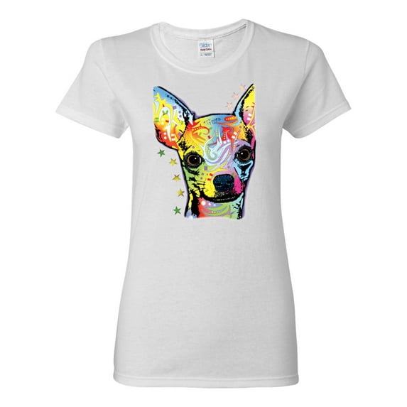 Wild Bobby Dean Russo Colorful Chihuahua Dog Lover Women Graphic Tee, White, Large