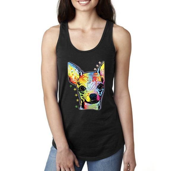 Wild Bobby Dean Russo Colorful Chihuahua Dog Lover Women Racerback Tank Top, Black, Small