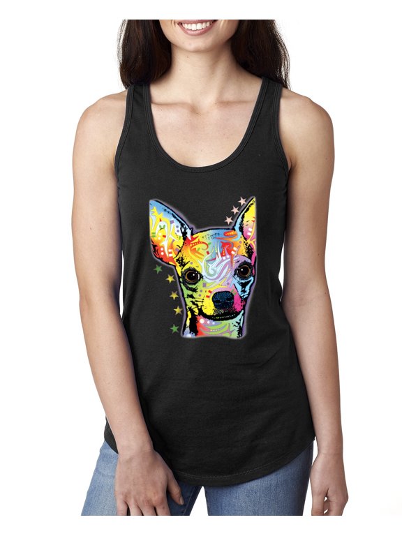 Dean Russo Colorful Chihuahua Dog Lover Women Racerback Tank Top, Black, Small