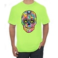 thumbnail image 1 of Wild Bobby Dean Russo Colorful Sugar Skull Streetwear Men Graphic Tee, Safety Green, 3X-Large, 1 of 5