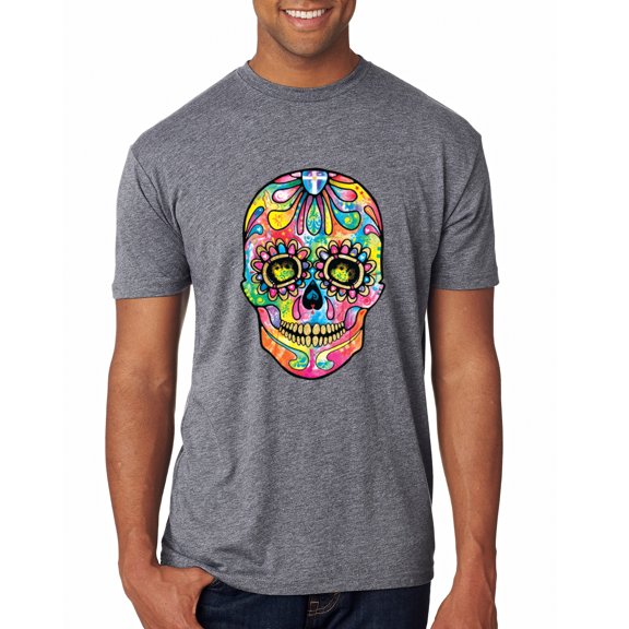 Wild Bobby Dean Russo Colorful Sugar Skull Streetwear Men Premium Tri Blend Tee, Premium Heather, X-Large