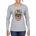 thumbnail image 1 of Wild Bobby Dean Russo Colorful Sugar Skull Streetwear Women Graphic Long Sleeve Tee, Heather Grey, Small, 1 of 5