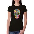 thumbnail image 1 of Wild Bobby Dean Russo Colorful Sugar Skull Streetwear Women Slim Fit Junior Tee, Black, Small, 1 of 5