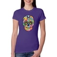 thumbnail image 1 of Wild Bobby Dean Russo Colorful Sugar Skull Streetwear Women Slim Fit Junior Tee, Purple Rush, Large, 1 of 5