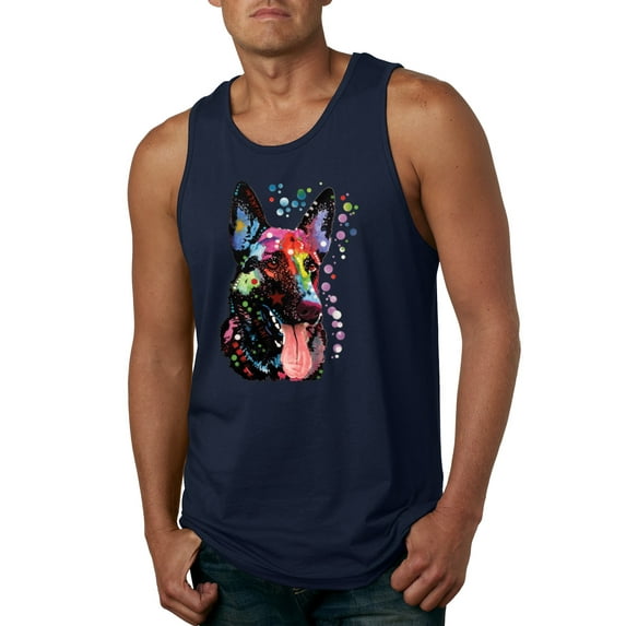 Wild Bobby Dean Russo German Shepherd Dog Lover Men Graphic Tank Top, Navy, XX-Large