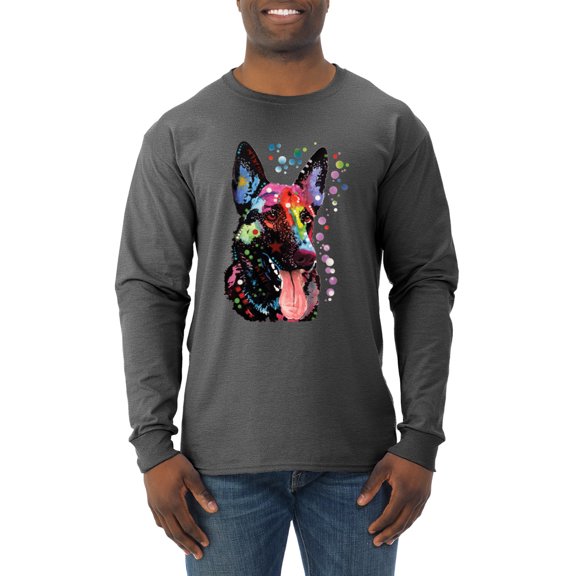 Wild Bobby Dean Russo German Shepherd Dog Lover Men Long Sleeve Shirt, Heather Black, Medium