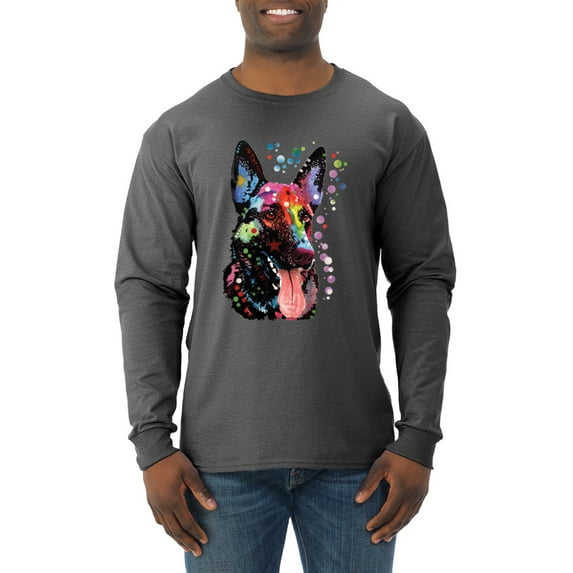 Wild Bobby Dean Russo German Shepherd Dog Lover Men Long Sleeve Shirt, Heather Black, Small