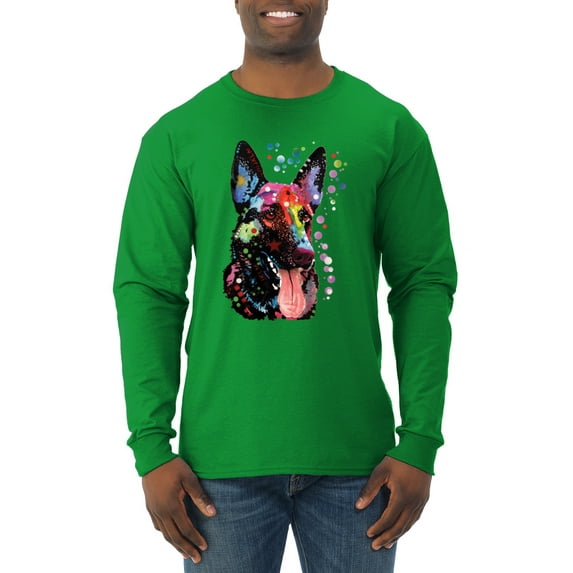 Wild Bobby Dean Russo German Shepherd Dog Lover Men Long Sleeve Shirt, Kelly, Large