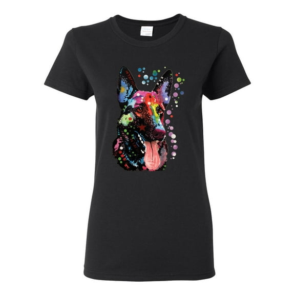 Wild Bobby Dean Russo German Shepherd Dog Lover Women Graphic Tee, Black, Medium