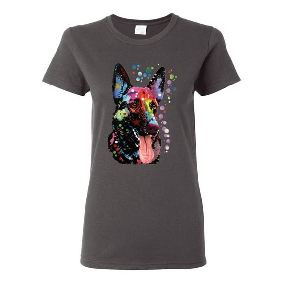 Wild Bobby Dean Russo German Shepherd Dog Lover Women Graphic Tee, Charcoal, Small