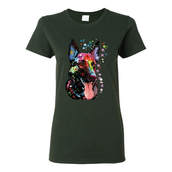 Wild Bobby Dean Russo German Shepherd Dog Lover Women Graphic Tee, Forest Green, Large