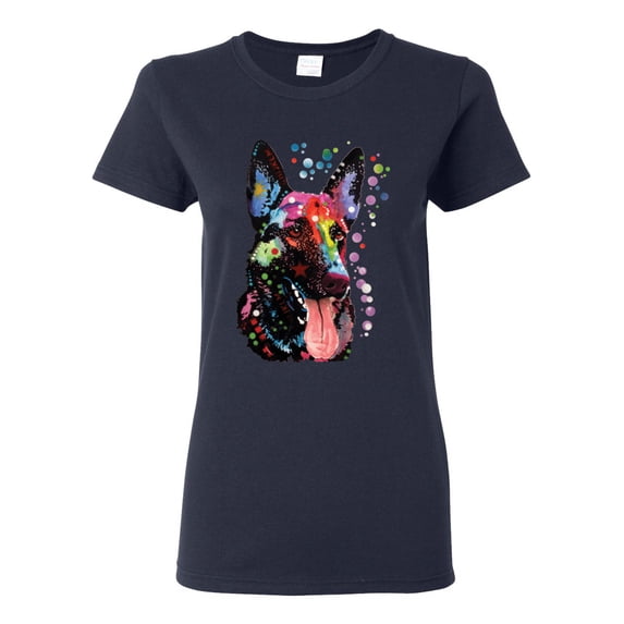 Wild Bobby Dean Russo German Shepherd Dog Lover Women Graphic Tee, Navy, 3X-Large