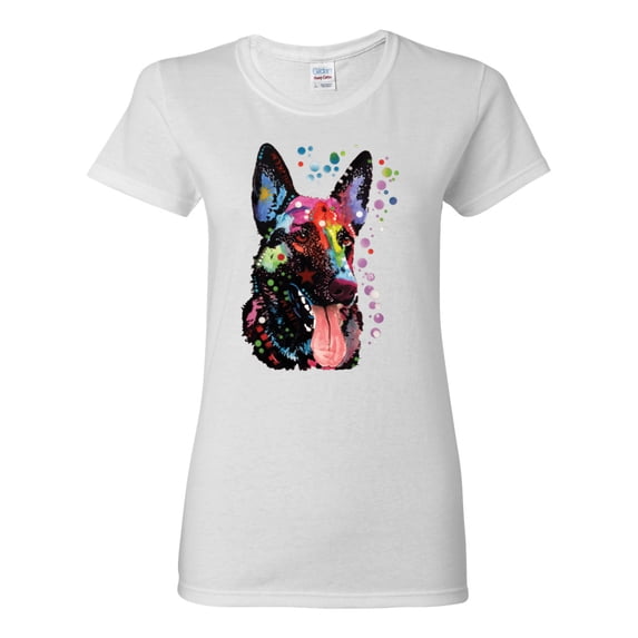 Wild Bobby Dean Russo German Shepherd Dog Lover Women Graphic Tee, White, Medium