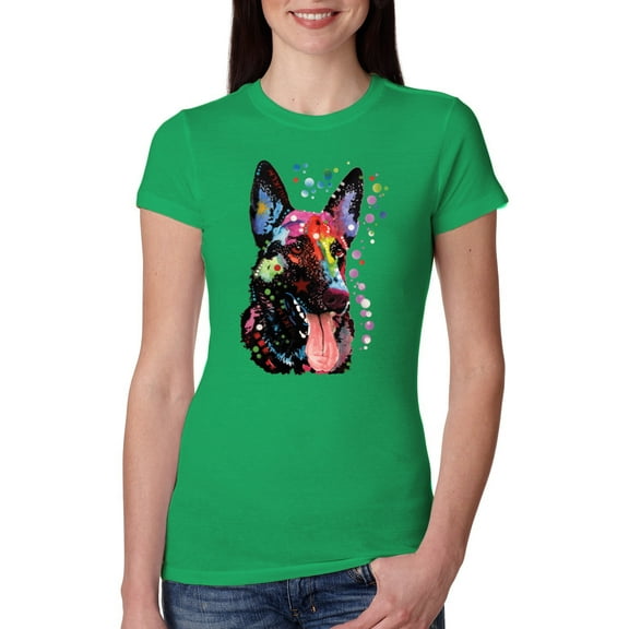 Wild Bobby Dean Russo German Shepherd Dog Lover Women Slim Fit Junior Tee, Kelly, X-Large
