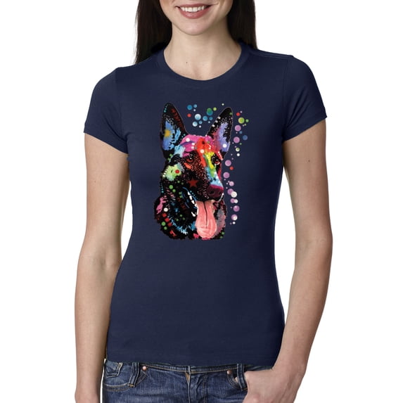 Wild Bobby Dean Russo German Shepherd Dog Lover Women Slim Fit Junior Tee, Navy, Medium