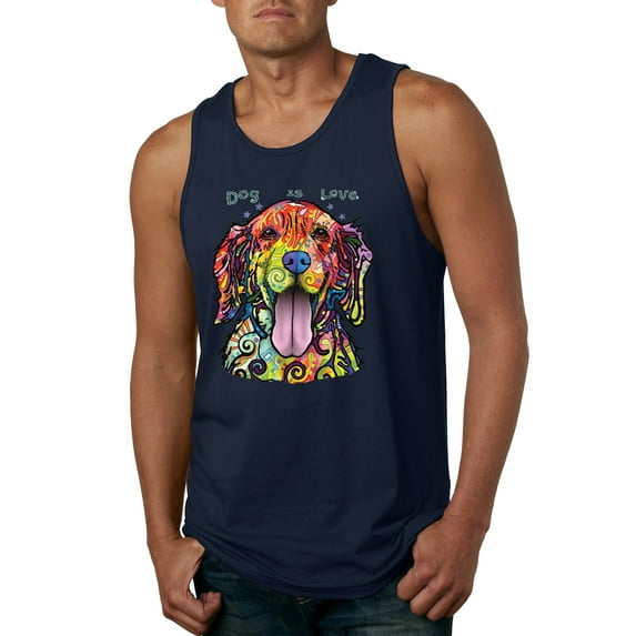 Wild Bobby Dean Russo Golden Retriever Is Love Dog Is Love Dog Lover Men Graphic Tank Top, Navy, X-Large