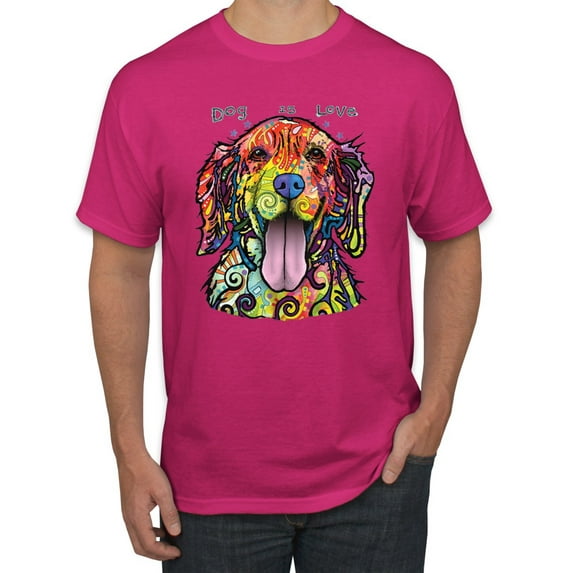 Wild Bobby Dean Russo Golden Retriever Is Love Dog Is Love Dog Lover Men Graphic Tee, Fuschia, 3X-Large