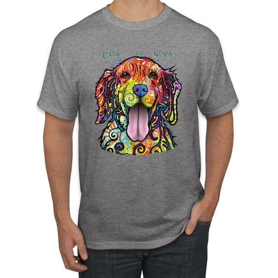 Wild Bobby Dean Russo Golden Retriever Is Love Dog Is Love Dog Lover Men Graphic Tee, Heather Grey, XX-Large