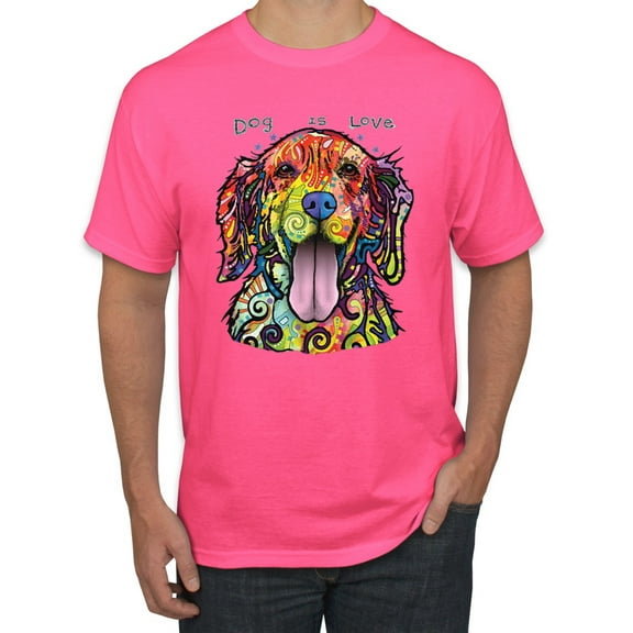 Wild Bobby Dean Russo Golden Retriever Is Love Dog Is Love Dog Lover Men Graphic Tee, Neon Pink, Large