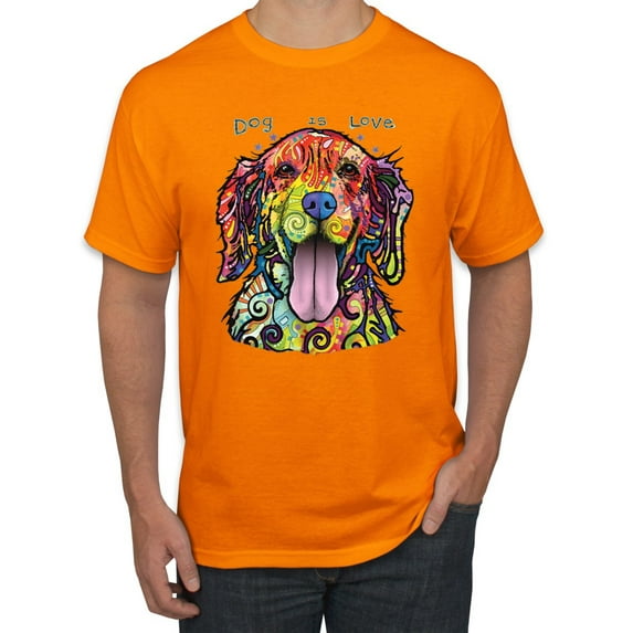 Wild Bobby Dean Russo Golden Retriever Is Love Dog Is Love Dog Lover Men Graphic Tee, Orange, 3X-Large