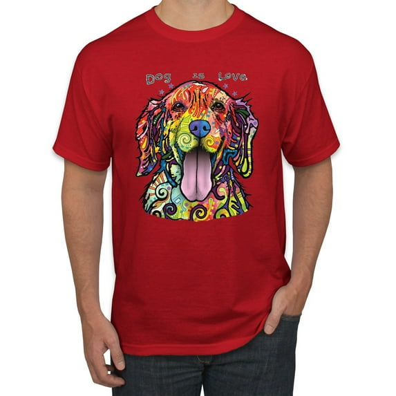 Wild Bobby Dean Russo Golden Retriever Is Love Dog Is Love Dog Lover Men Graphic Tee, Red, X-Large