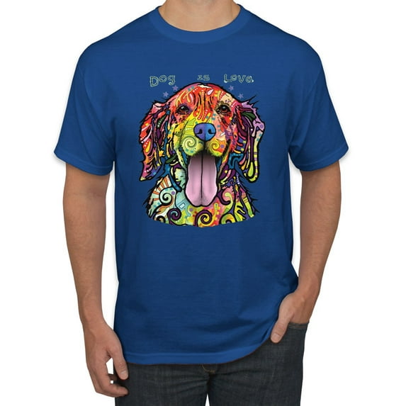 Wild Bobby Dean Russo Golden Retriever Is Love Dog Is Love Dog Lover Men Graphic Tee, Royal, 3X-Large