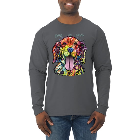 Wild Bobby Dean Russo Golden Retriever Is Love Dog Is Love Dog Lover Men Long Sleeve Shirt, Charcoal, Large
