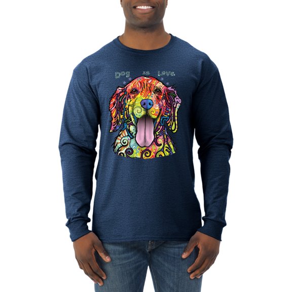 Wild Bobby Dean Russo Golden Retriever Is Love Dog Is Love Dog Lover Men Long Sleeve Shirt, Vintage Heather Navy, 3X-Large