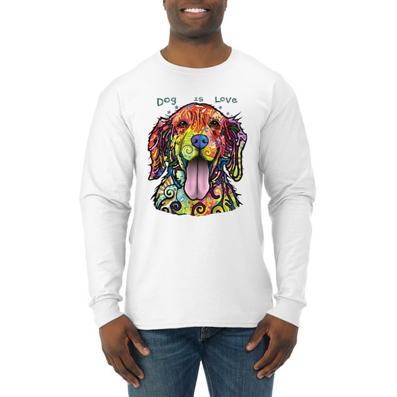 Wild Bobby Dean Russo Golden Retriever Is Love Dog Is Love Dog Lover Men Long Sleeve Shirt, White, Medium