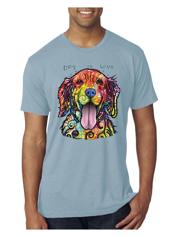 Dean Russo Golden Retriever Is Love Dog Is Love Dog Lover Men Premium Tri Blend Tee, Denim, Medium
