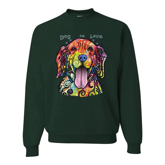Wild Bobby Dean Russo Golden Retriever Is Love Dog Is Love Dog Lover Unisex Crewneck Graphic Sweatshirt, Forest Green, X-Large