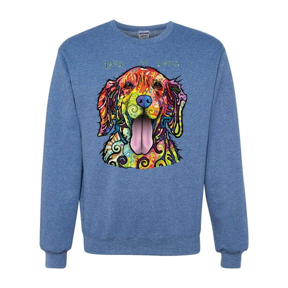 Wild Bobby Dean Russo Golden Retriever Is Love Dog Is Love Dog Lover Unisex Crewneck Graphic Sweatshirt, Vintage Heather Blue, 3X-Large
