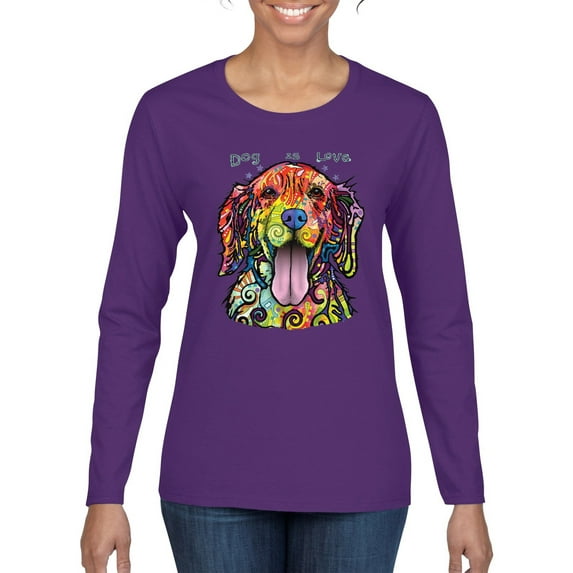 Wild Bobby Dean Russo Golden Retriever Is Love Dog Is Love Dog Lover Women Graphic Long Sleeve Tee, Purple, XX-Large