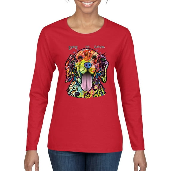 Wild Bobby Dean Russo Golden Retriever Is Love Dog Is Love Dog Lover Women Graphic Long Sleeve Tee, Red, Small