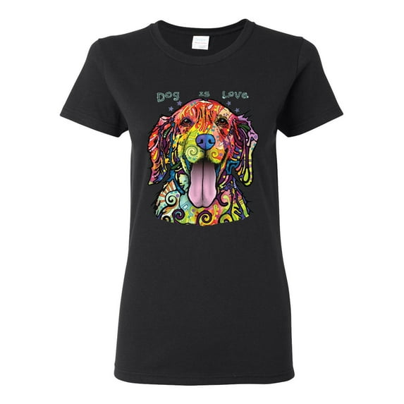 Wild Bobby Dean Russo Golden Retriever Is Love Dog Is Love Dog Lover Women Graphic Tee, Black, Large