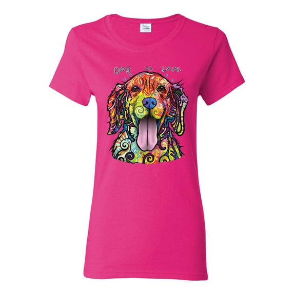 Wild Bobby Dean Russo Golden Retriever Is Love Dog Is Love Dog Lover Women Graphic Tee, Fuschia, Medium