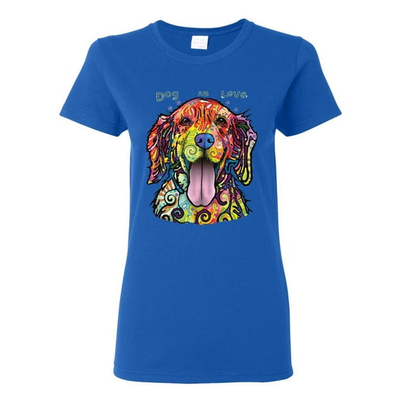 Wild Bobby Dean Russo Golden Retriever Is Love Dog Is Love Dog Lover Women Graphic Tee, Royal, Large