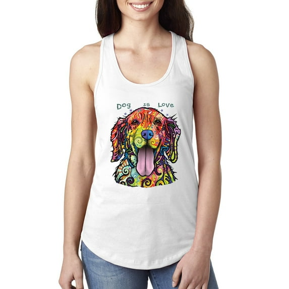 Wild Bobby Dean Russo Golden Retriever Is Love Dog Is Love Dog Lover Women Racerback Tank Top, White, Medium