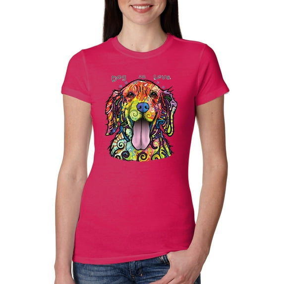 Wild Bobby Dean Russo Golden Retriever Is Love Dog Is Love Dog Lover Women Slim Fit Junior Tee, Raspberry, XX-Large