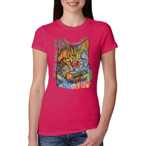 Wild Bobby, Dean Russo If Cats Could Talk Cat Lover Womens Slim Fit Junior Tee, Raspberry, X-Large