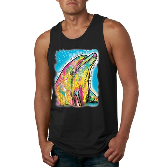 Wild Bobby Dean Russo Neon Colorfu Dolphin Animal Lover Men Graphic Tank Top, Black, Large
