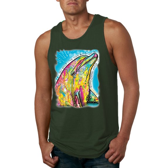 Wild Bobby Dean Russo Neon Colorfu Dolphin Animal Lover Men Graphic Tank Top, Forest Green, Small