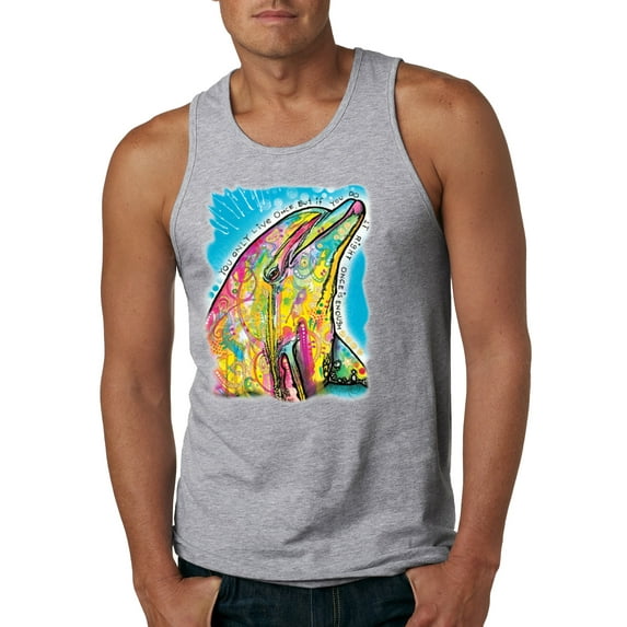 Wild Bobby Dean Russo Neon Colorfu Dolphin Animal Lover Men Graphic Tank Top, Heather Grey, Large