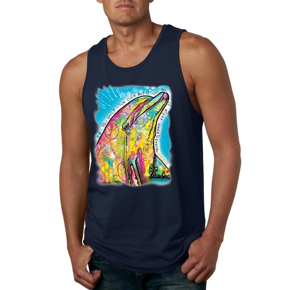 Wild Bobby Dean Russo Neon Colorfu Dolphin Animal Lover Men Graphic Tank Top, Navy, Medium