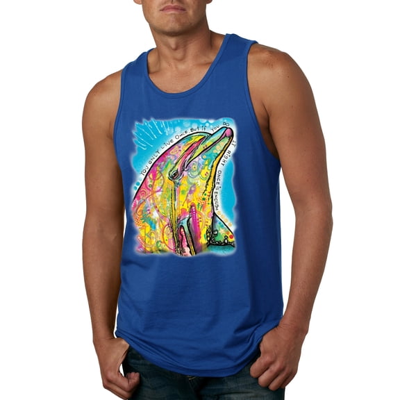 Wild Bobby Dean Russo Neon Colorfu Dolphin Animal Lover Men Graphic Tank Top, Royal, XX-Large